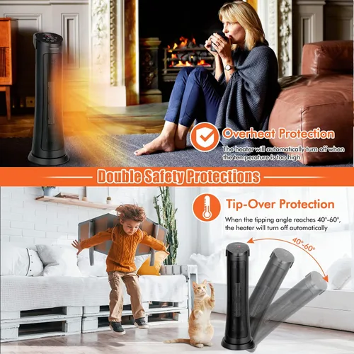 Vista 4 de COSTWAY Calentador de espacio para uso en interiores, calentador de cerámica PTC de 1500 W con oscilación de 60°, 3 modos, temporizador de 24 horas