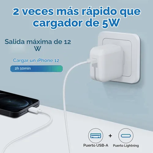 Vista 2 de Cargador para iPad de 10 pies, carga rápida, 12 W, USB, carga de pared, plegable, portátil, con cable de carga rápida USB A a Lightning de 10 pies