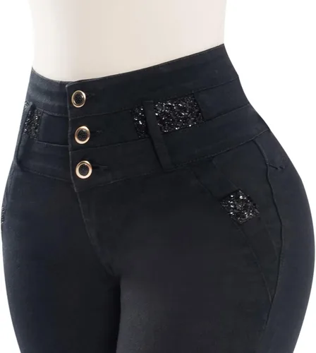Vista 5 de Fiorella Shapewear Levantador de glúteos para mujer, pantalones vaqueros de cintura alta push up negro Levanta Cola Pantalones Colombianos 516BB