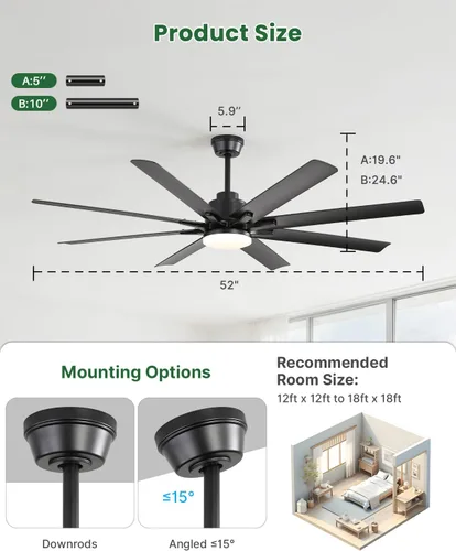Vista 2 de Sofucor - Ventiladores de techo de 52 pulgadas con luces, ventilador de techo inteligente para interior/exterior con control remoto, funciona