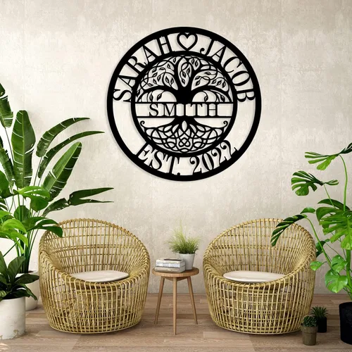 Vista 7 de Letrero de nombre de familia personalizado con monograma, decoración de pared, letreros personalizados de apellido, arte de pared de metal, letrero