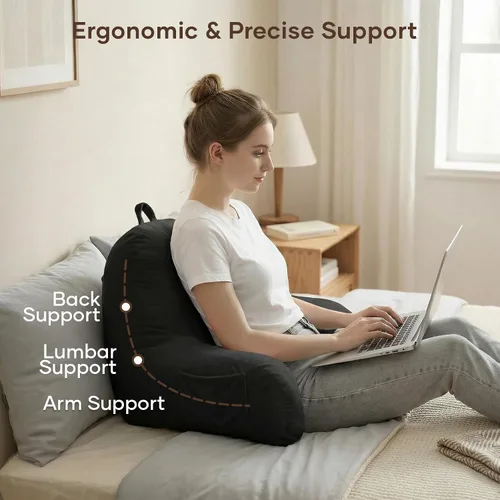 Vista 2 de NOONTIDE Almohada de lectura para adultos sentados en la cama: almohada de espalda extragrande de 32 pulgadas con rollo de cuello desmontable