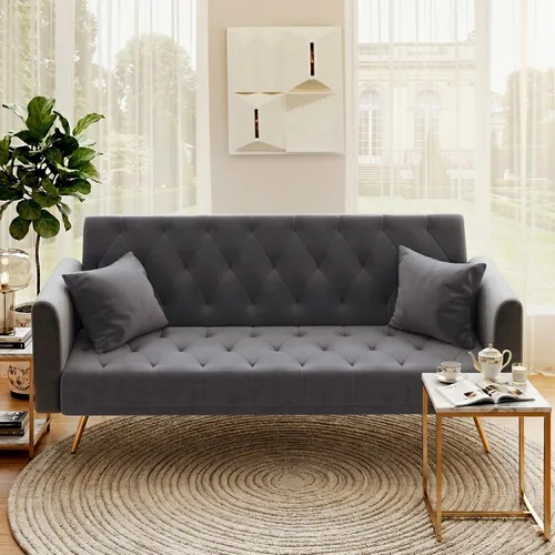 Vista 14 de Anwick - Sofá cama de terciopelo moderno de 72 pulgadas, sofás plegables convertibles con 3 respaldos ajustables, sofá biplaza reclinable copetudo