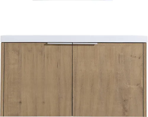 Vista 5 de Tocador de baño montado en la pared de 36 pulgadas con fregadero de resina, tocador flotante con puertas de cierre suave, gabinete de baño