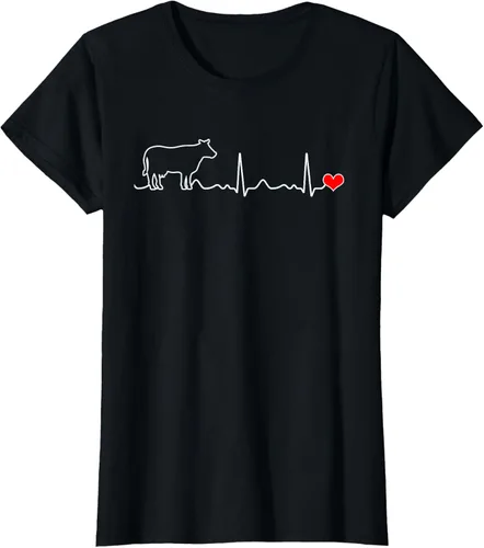Vista 46 de Camiseta de paciente con corazón I Love My Cow Valve EKG Heartbeat Heart Pacient, Negro, S