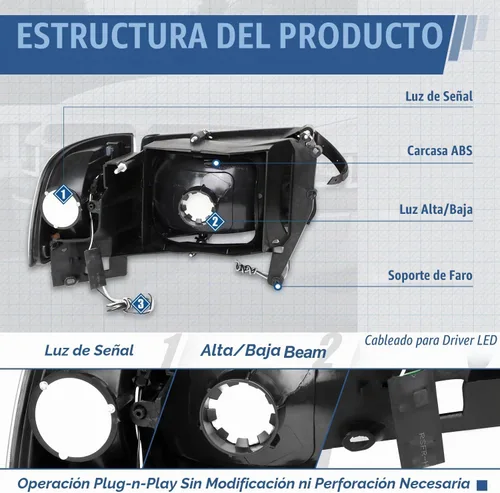 Vista 7 de Auto Dynasty Conjunto de Faros LED DRL Compatible con Dodge Ram 1500 2500 3500 de 1994-2002, 4 Piezas Faros Halógenos de Repuesto con Doble Luz