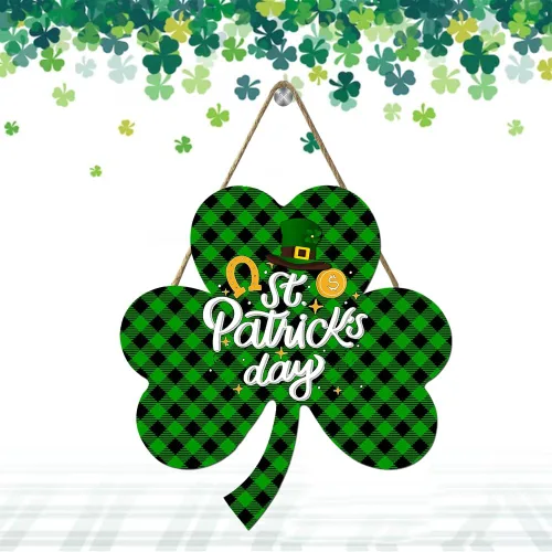 Vista 16 de Letrero de bienvenida de trébol de la suerte para puerta delantera, decoración de San Patricio, trébol irlandés, decoración del día de San Patricio