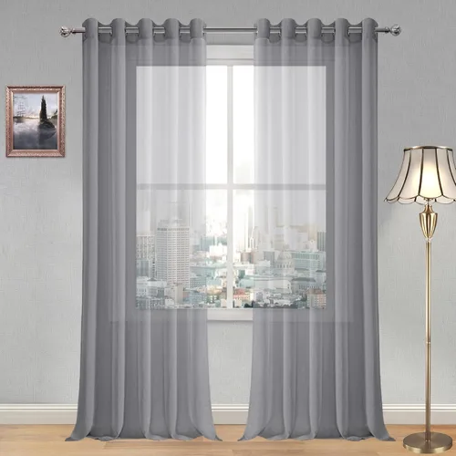 Vista 103 de DWCN Cortinas traslúcidas color verde frijol para sala de estar y dormitorio - Cortinas voile con aspecto de lino sintético con ojales en la parte