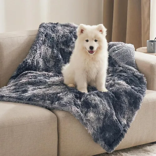 Vista 22 de Bedsure Mantas impermeables para perros grandes, piel sintética esponjosa, 50 x 60 pulgadas Plush Fuzzy Reversible Pet Blankets for Couch and Dog