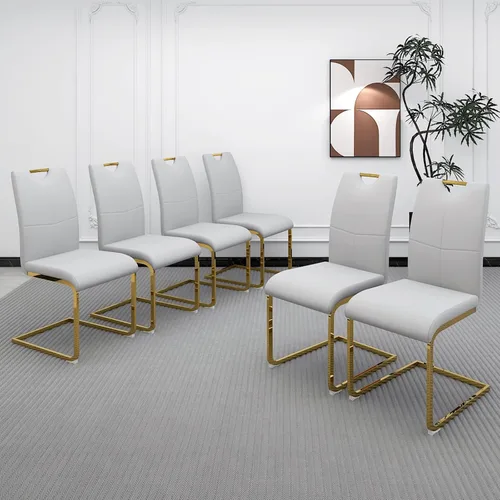 Vista 20 de Juego de 2 sillas de comedor, modernas sillas de comedor de piel sintética con respaldo alto, patas de metal, sillas tapizadas modernas para cocina