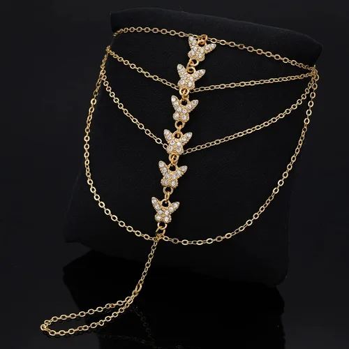 Vista 4 de Suyi - Pulsera con anillo, cadena y diamantes de imitación para mujeres y chicas