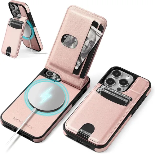 Vista 8 de SkyEagle Funda compatible con Magsafe para iPhone 13 Pro Max con soporte para tarjetas, función atril, bloqueo RFID, ranuras para tarjetas de Verde