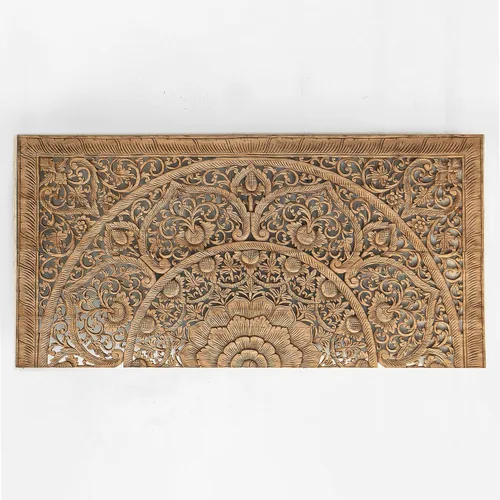 Vista 3 de Cabecero rectangular de cama tamaño King, paneles de madera colgantes para colgar en la pared, muebles de madera de teca tallada a mano