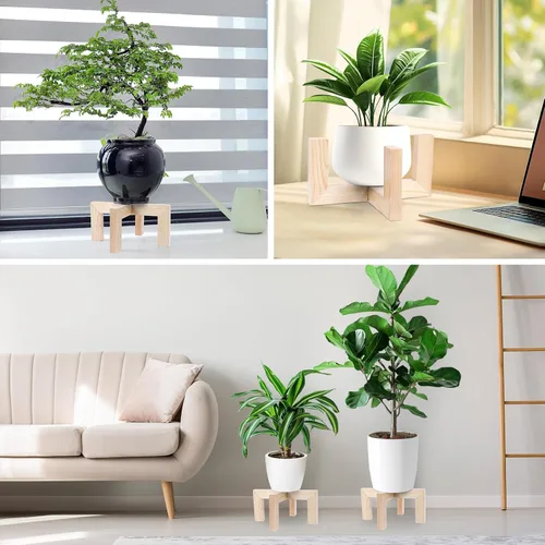 Vista 6 de Vigordream Soporte para plantas, soporte de madera para interiores y exteriores, soporte para macetas individuales, soportes resistentes