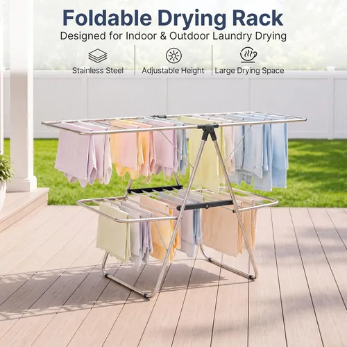 Vista 6 de Stainless Steel 2-Tier Foldable Clothes Drying Rack, 57 Inches Max Height