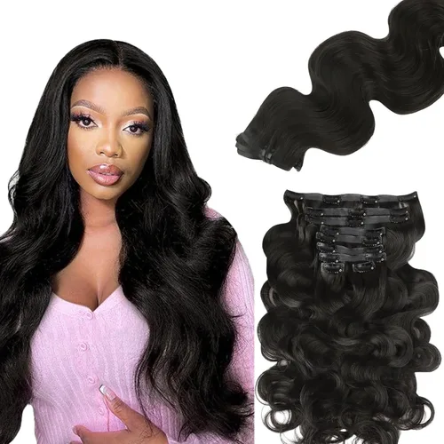 Vista 94 de Lashey Extensiones de cabello humano con clip, sin costuras, #1, color negro azabache, extensiones de cabello humano real, extensiones de cabello