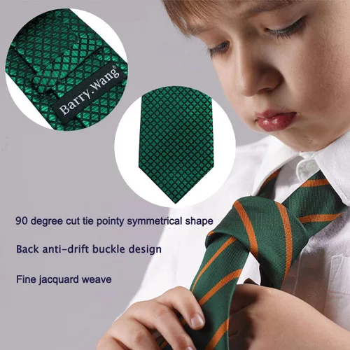 Vista 77 de Barry.Wang Corbata de niño regular seda tejida rayas sólido lazo bolsillo cuadrado