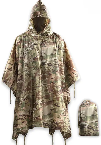 Vista 8 de M-Tac Poncho de Lluvia Táctico - Poncho Militar del Ejército Refugio - Ponchos de Lluvia Impermeables Ripstop para Acampada, Senderismo, Caza al
