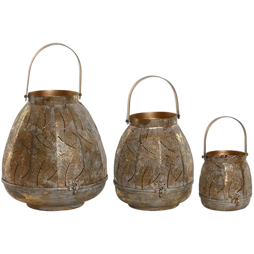 Vista 2 de Set de Portavelas Home ESPRIT Dorado Metal 25 x 25 x 28 cm (3 Unidades)