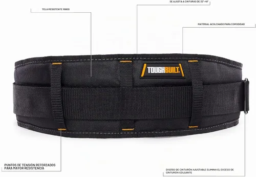 Vista 2 de ToughBuilt - Cinturón de trabajo acolchado - Resistente, de lujo, calidad prémium, duradero - Tamaño ajustable - (TB-43A)