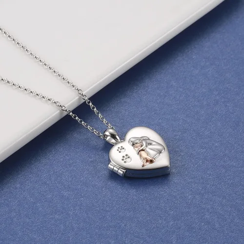Vista 2 de APOTIE Collar con medallón para mascotas que sostiene fotos de fotos plata 925 colgante conmemorativo de corazón joyería para mujeres y niñas Plata