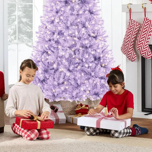 Vista 67 de Best Choice Products Árbol de Navidad azul bebé preiluminado de 6 pies, decoración navideña artificial completa con 947 puntas de rama, 250 luces