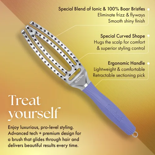 Vista 3 de Olivia Garden Fingerbrush Combo Curved and Vented Paddle Brush for Blow Drying - Ionic and 100% Boar Bristles - For All Hair Types