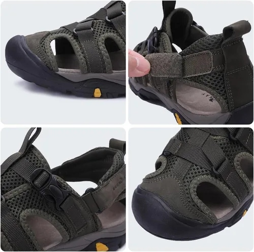 Vista 4 de MGGMOKAY Sandalias de cuero para hombre con punta cerrada para senderismo, caminar, agua, playa, atlético, al aire libre, pescador