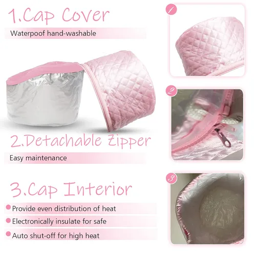 Vista 9 de Gorro térmico eléctrico de 110 V con 2 modos de control de temperatura para el cabello, spa, hogar, tratamiento térmico nutritivo para el cabello