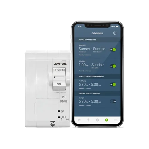 Vista 18 de Leviton Disyuntor inteligente de 2ª generación con control remoto, GFCI, 1 polo, 20 amperios, 120 voltios, clasificación de interrupción de 10kA