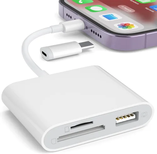 Vista 11 de Lector de tarjetas SD para iPhone, lector de tarjetas de memoria con adaptador USB-C a Lightning, conector plug and play, visor de tarjetas Micro SD