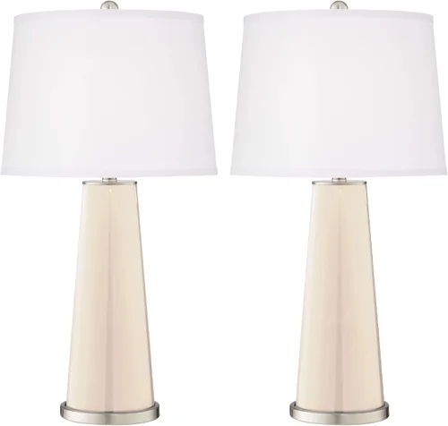 Vista 2 de Color + Plus Leo - Juego de 2 lámparas de mesa de cristal blanco leche al vapor de 29 1/2 pulgadas