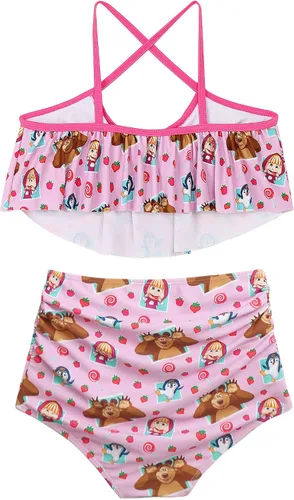 Vista 2 de Masha and the Bear Conjunto de bikini de cintura alta de fresa para niñas