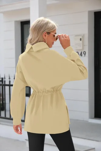 Vista 2 de Doshoop Sudaderas de cuello alto para mujer, de manga larga, con abertura lateral, con cordón en la cintura