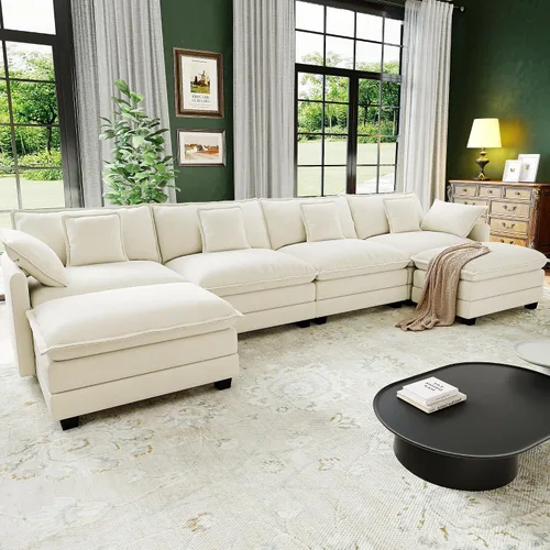 Vista 28 de Seccional Cloud Couch de 107", Sofá Seccional Modular en Forma de U, Sofá de Asiento Profundo de 4 Asientos con 6 Almohadas Extraíbles Lavables y 2