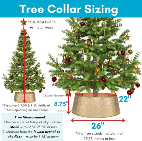 Vista 10 de BIRDROCK HOME Collar de Árbol de Navidad de 4 Paneles - Falda Dorada con Burbujas para Árbol - Base Pequeña de 26" - Cubierta de Base de Árbol