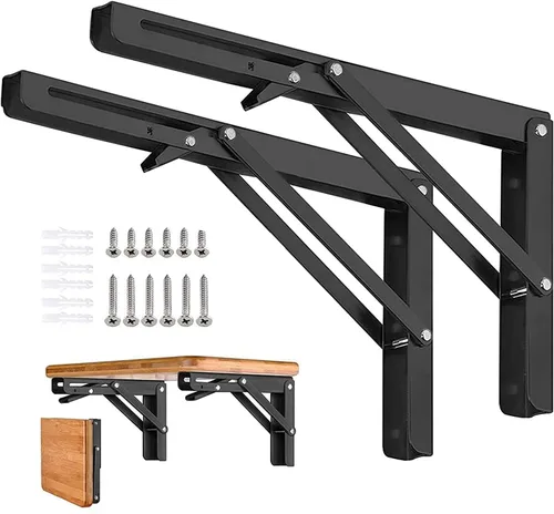 Vista 8 de Soportes plegables para estantes – 8 pulgadas, 2 piezas de metal resistente, soporte de estante plegable montado en la pared, ahorro de espacio