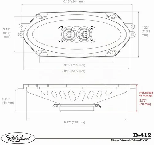 Vista 7 de RetroSound D-412 - Altavoz de repuesto para salpicadero de 4 x 10 pulgadas para vehículos clásicos