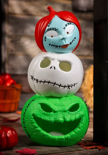 Vista 3 de Decoración de Calabaza Iluminada de 19 Pulgadas con Jack, Sally y Oogie Boogie Multicolor