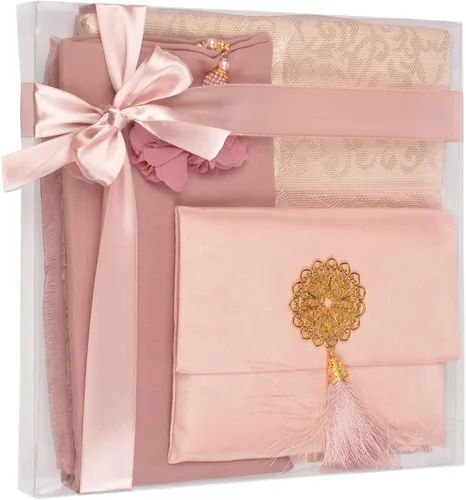 Vista 10 de BABY SHOWER CHOCOLATE Juego de regalo islámico de alfombra de oración, tapete de oración de terciopelo, cuentas de oración, bufanda y libro Yaseen