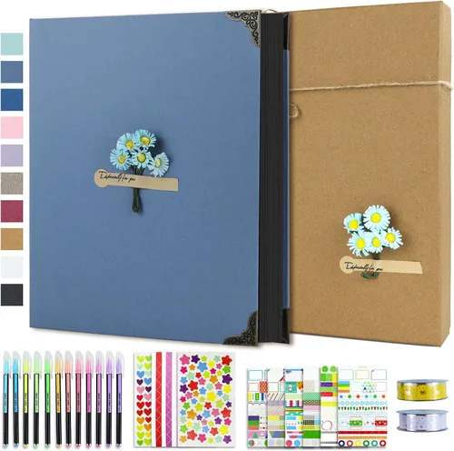 Vista 21 de Vienrose Kit de álbum de fotos de bricolaje con bolígrafos, cintas y calcomanías, 60 páginas, tapa dura de 8.5 x 11 pulgadas, 3 anillos, papel negro