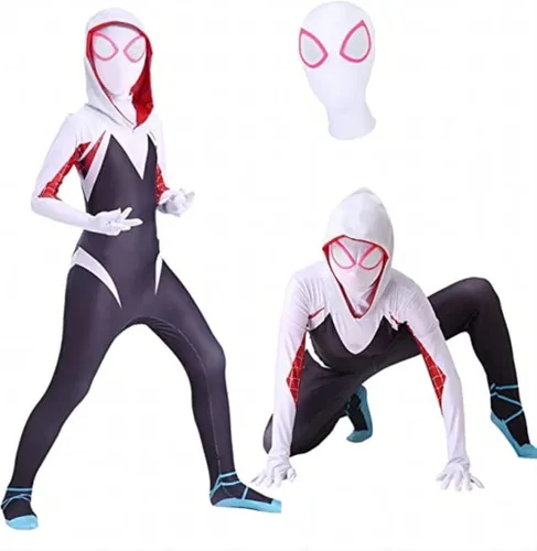 Vista 5 de FEDOL Disfraz de superhéroe para niñas, overol de elastano, estilo 3D, disfraz de Halloween y cosplay