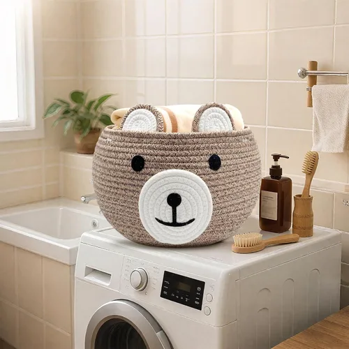 Vista 7 de Cesta de bebé para guardería, cestas de regalo de oso vacías para niños, cestas de baby shower para juguetes, cesta de almacenamiento de cuerda