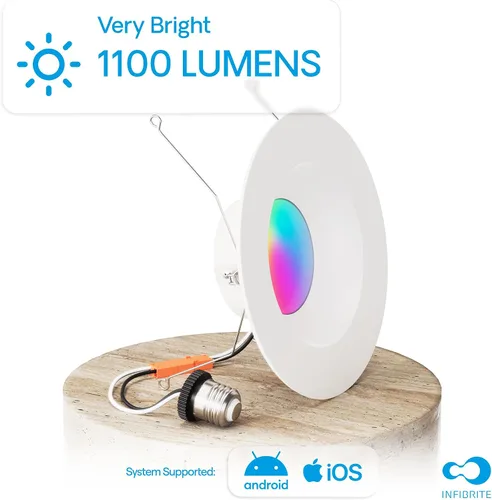 Vista 2 de Kit de luces LED de 5 y 6 pulgadas Smart de 12 W y 1100 lm empotrable delgado LED serie (incluye conector E26) compatible con Alexa y Google