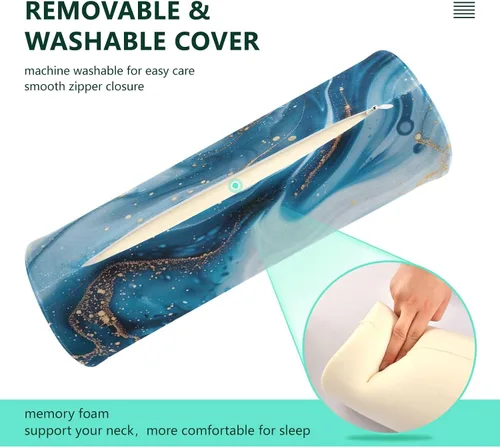 Vista 4 de Abstract Blue White Marble Cervical Neck Roll Pillow - Bolster Memory Foam Pillow for Neck Pain Relief, 5.5 x 17 Inch Cylinder Pillow, Perfect