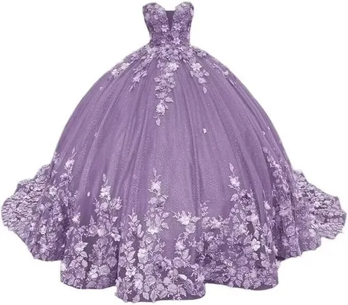 Vista 6 de XYAYE Vestidos de quinceañera de novia para mujer, vestidos de baile de flores en 3D, vestido de fiesta de encaje, sin tirantes, de tul dulce 15 16