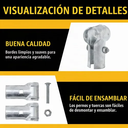Vista 6 de VIVIDA Abrazaderas de riel de extremo de 1-3/8" x 1-3/8" 2 piezas, Abrazaderas de panel de enlace de cadena T, Conectores T de tubería galvanizada