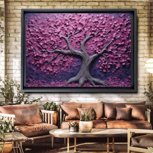 Vista 5 de Purple Flower Tree Wall Painting, Nature Tree Portrait - Canvas Wall Hanging for Purple Tree Wall Decor and Decorative Canvas Art