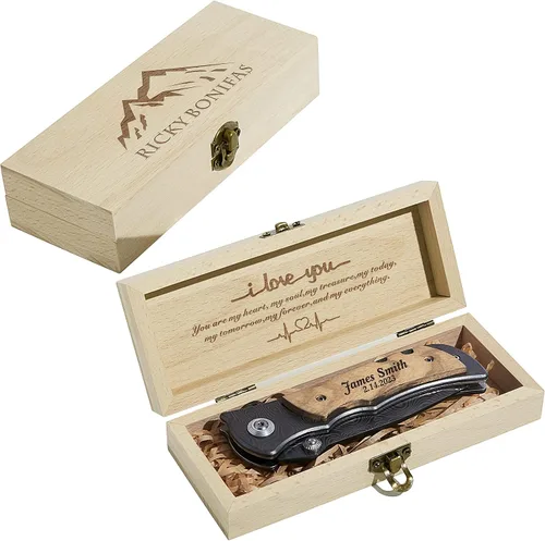 Vista 12 de Cuchillo plegable grabado personalizado para novio, esposo, papá, hijo - Cuchillos personalizados para hombres de campamento, pesca y caza con clip