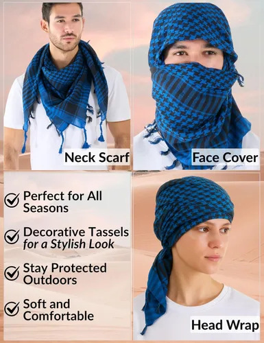 Vista 35 de LOVARZI Shemagh Cottons Arab Keffiyeh - Bufanda militar táctica para cabeza y cuello